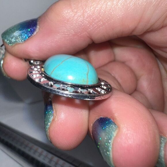 Silver Tone And Faux Turquoise Dangle Earrings - Picture 5 of 6